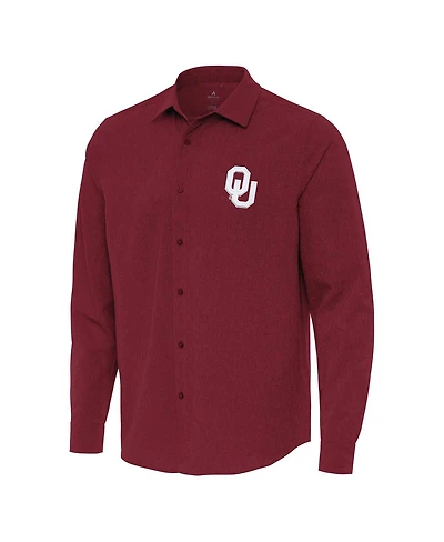 Antigua Men's Cardinal Oklahoma Sooners Exposure Woven Long Sleeve Button-Up Shirt