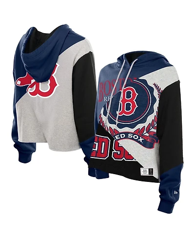 New Era Women's Boston Red Sox Color Block Cropped Boxy Hoodie