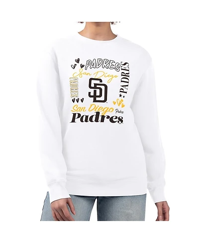 G-iii 4Her by Carl Banks Women's White San Diego Padres Collage Team Graphic Fleece Pullover Hoodie