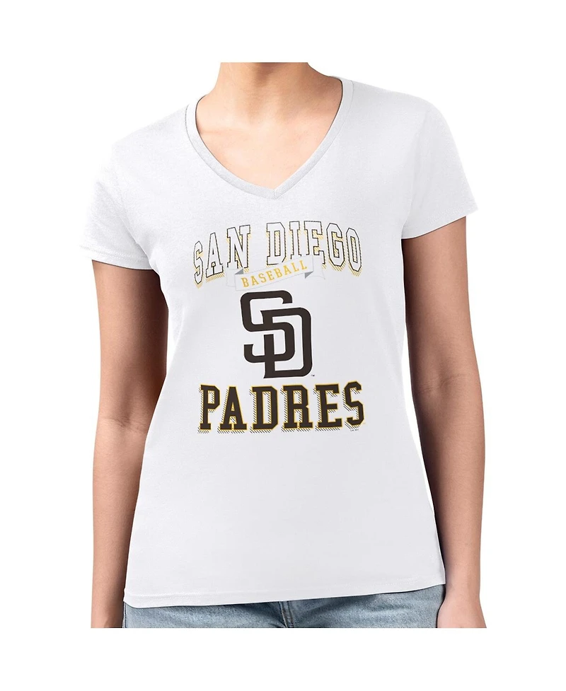 G-iii 4Her by Carl Banks Women's White San Diego Padres Super-Slim Fit Lightweight Team Logo Graphic V-Neck T-Shirt