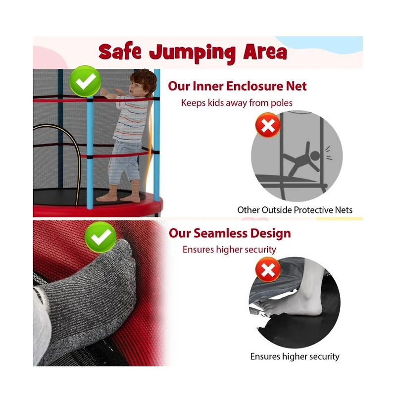 Hongge Kids Trampoline Recreational Bounce Jumper with Safety Enclosure Net