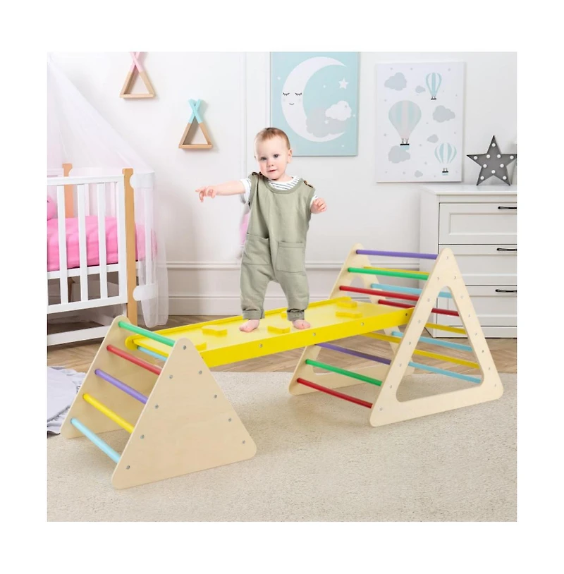 Hongge 3 Piece Toddler Triangle Set Montessori with 2 Climbing Triangles and 1 Ramp