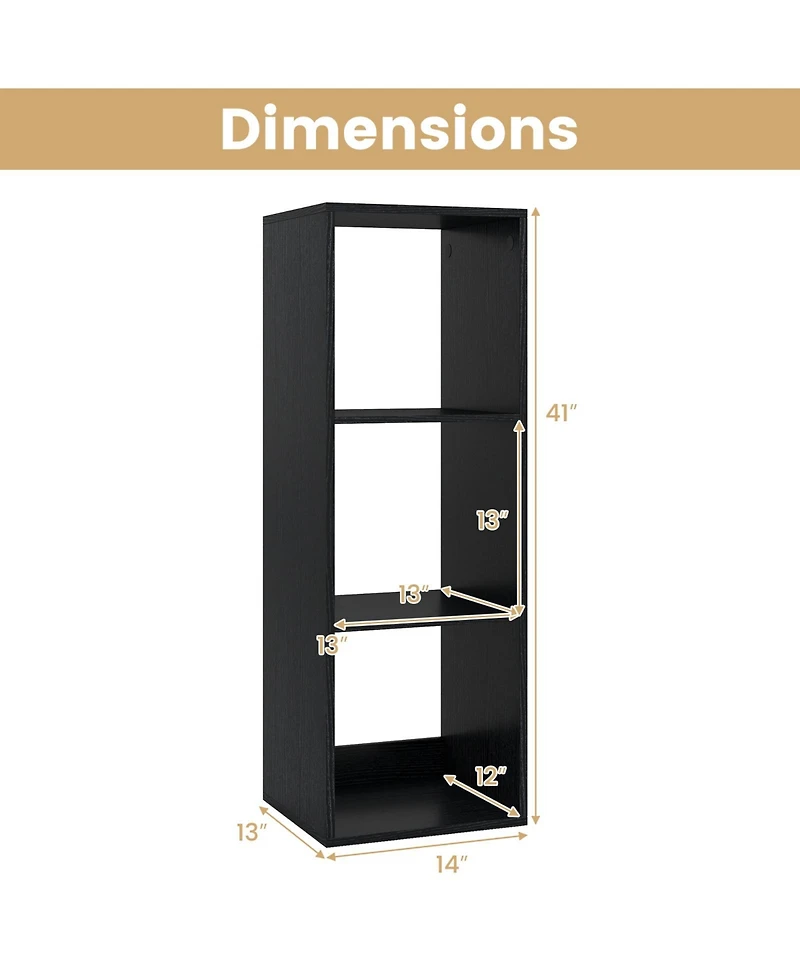 Slickblue 3-Cube Bookshelf with Back Guardrail for Living Room