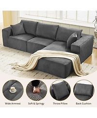 gaomon 108" L-Shaped Modular Sectional Sofa, 3-Piece Corduroy Cloud Couch with Right Facing Chaise and Armrests, No Assembly