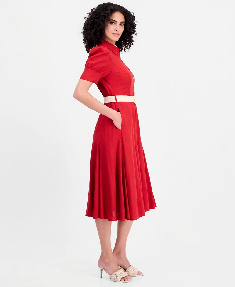 Tahari Asl Women's Short-Sleeve Belted Dress