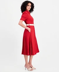 Tahari Asl Women's Short-Sleeve Belted Dress