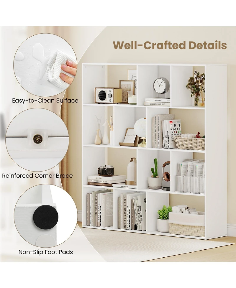 Slickblue 4-Tier Open Shelf Bookcase with 12 Storage Compartments