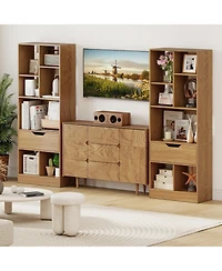 Slickblue 51 Inch Bookcase with Drawer and 7 Storage Compartments