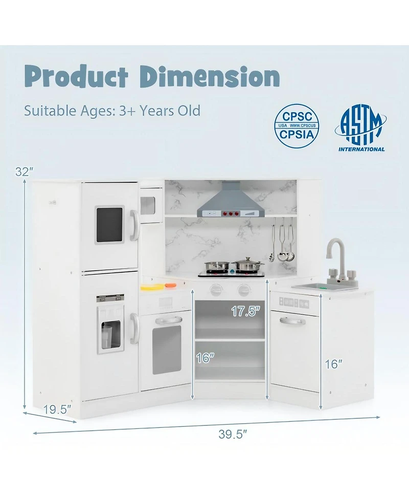 Hongge Kids Corner Pretend Kitchen Playset with Separated Washing Basin