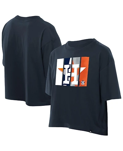 New Era Women's Navy Houston Astros Boxy Foil Logo T-Shirt