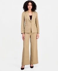 Tahari Asl Petite Peak Lapel One Button Blazer Mid Rise Wide Leg Full Length Pants