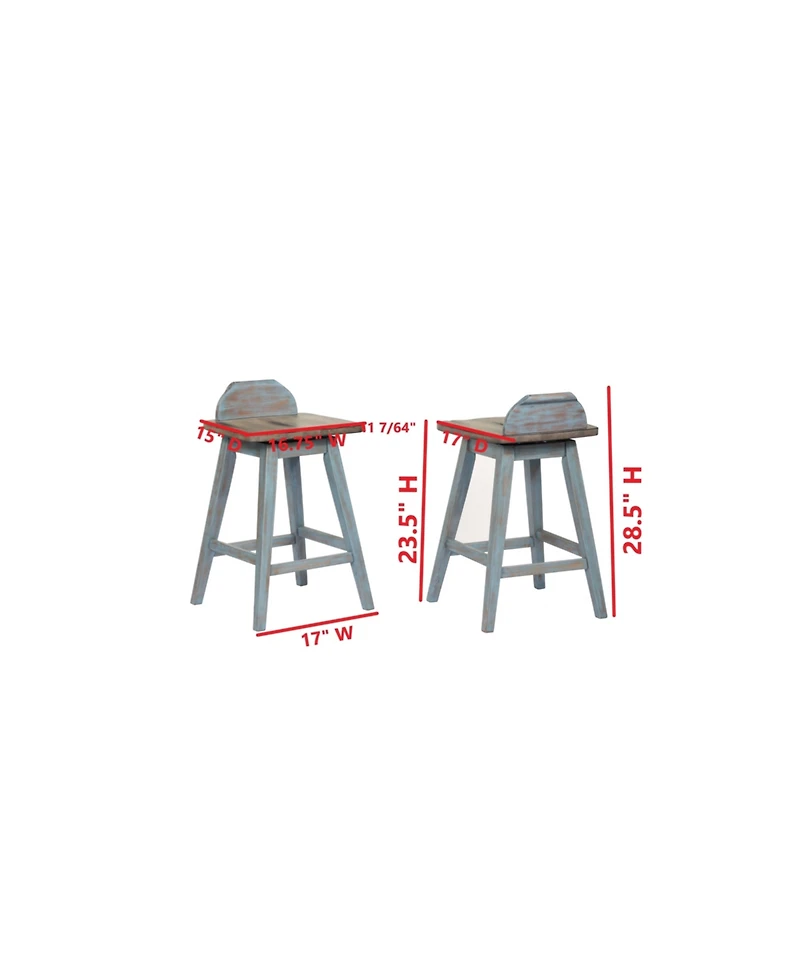 Kings Brand Furniture Set of 2 Swivel Counter Stools Distressed Gray & Blue Wash Solid Wood Seats