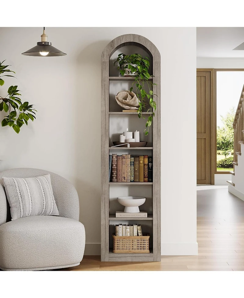 Tribesigns 6-Tier Narrow Bookshelf, 74.8" Tall Arched for Small Space, Home Office(2 Pcs)
