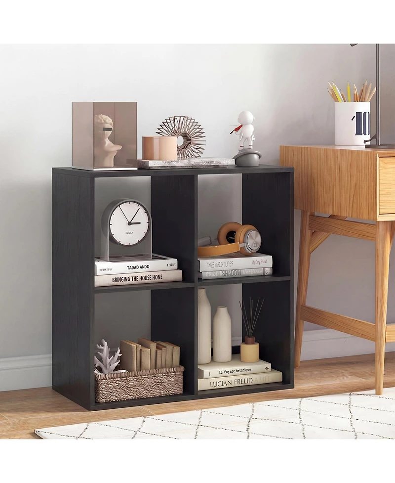 Slickblue 4-Cube Bookcase with Guardrail for Bedroom or Living Room