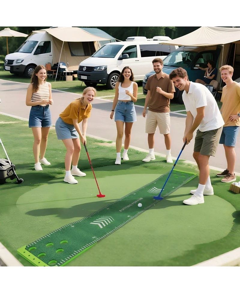 Hongge 11 Ft Putting Green Mat with 2 Adjustable Putters and 6 Balls