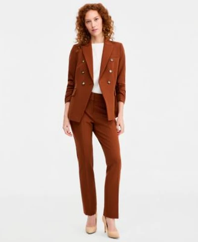 Tahari Asl Womens Ruched Sleeve Double Breasted Blazer Seamed Waistband Pants