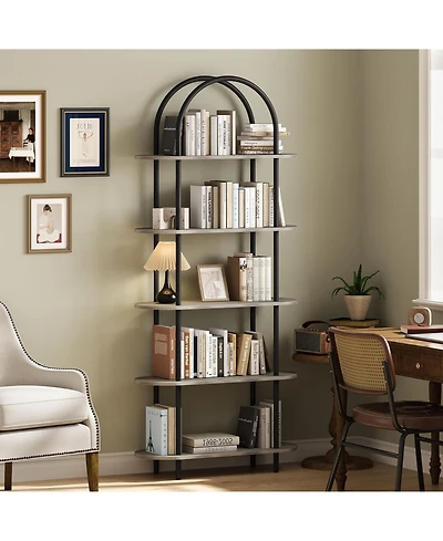 gaomon 71" Arched Bookshelf, 5-Tier Open Bookcase, Freestanding Tall Display Shelf with Metal Frame for Home