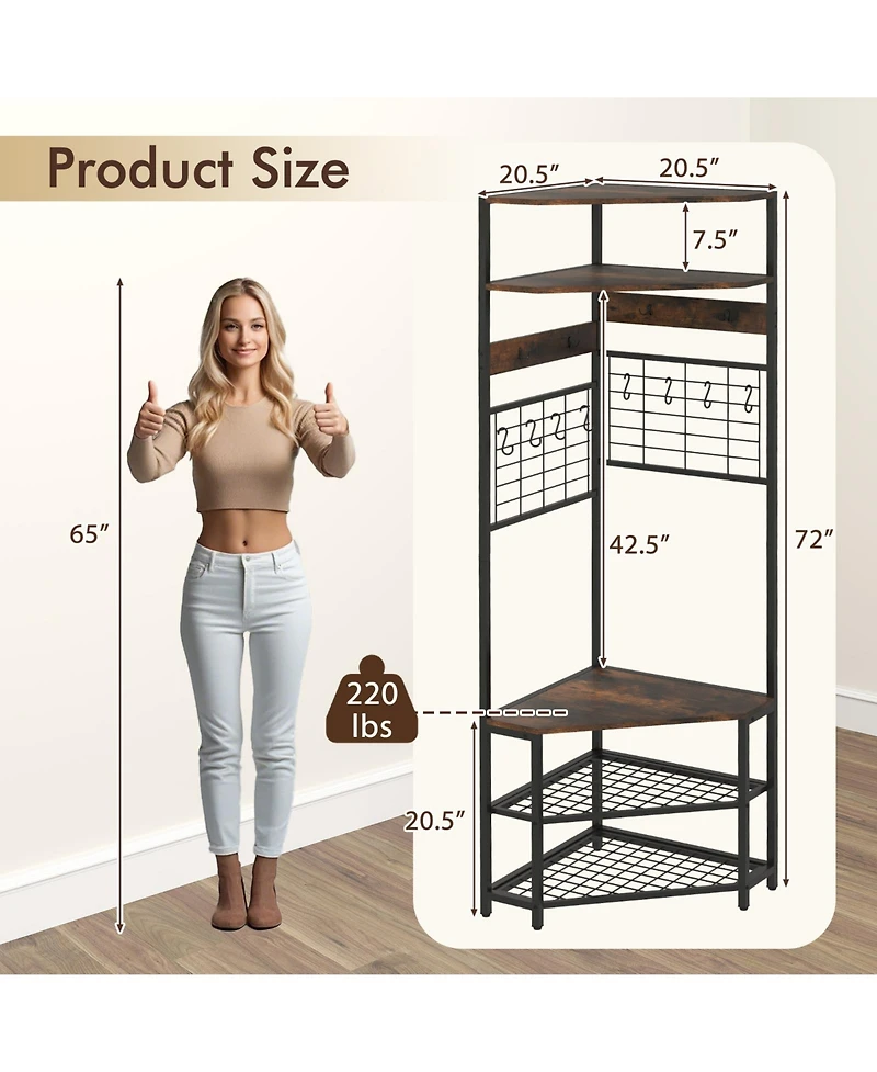 Sugift 5-Tier Corner Hall Tree with Shoe Storage Bench-Rustic