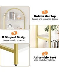 gaomon 5-Tier Modern Arched Bookshelf, Tall Metal Bookcase, Marble Veneer, Vertical Display for Office or Living Room