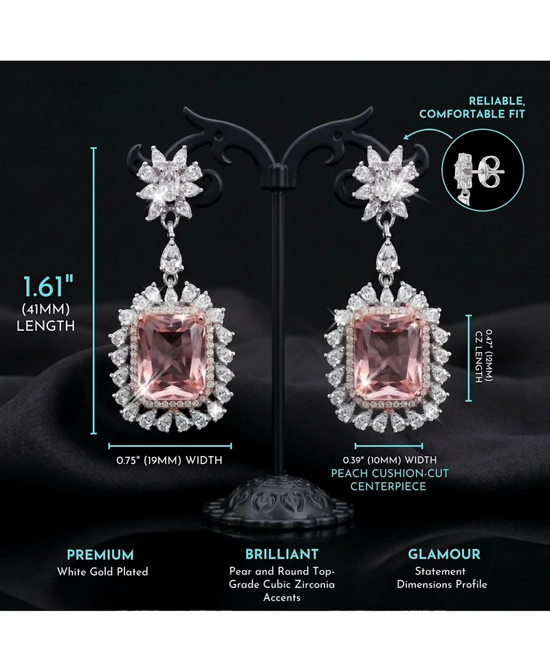 Rachel Glauber White Gold Plating with Pink Cubic Zirconia Halo Dangle Earrings