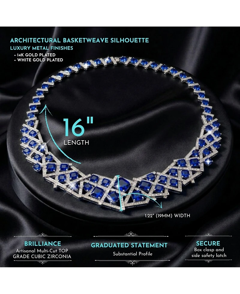 Mesmerizing 3D Geometric Cluster Eternity Necklace with Graduated Basketweave Stack