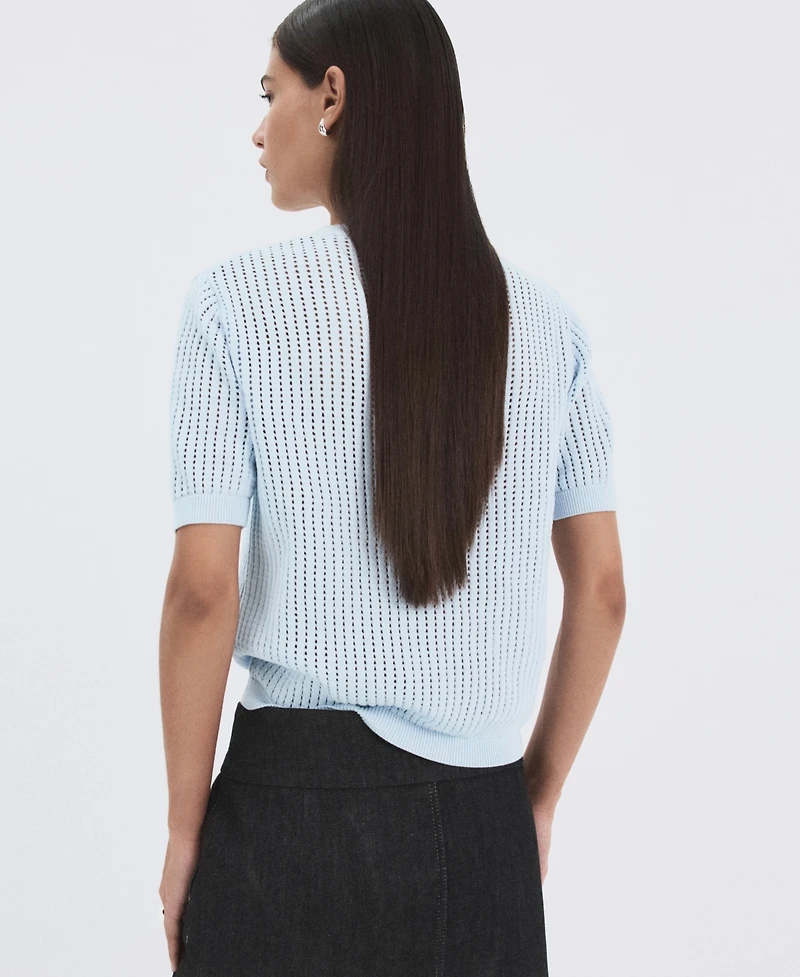 Mango Women's Lace Accents Short-Sleeved Knitted Sweater