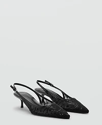 Mango Women's Sequins Embroidered Kitten-Heel Shoes