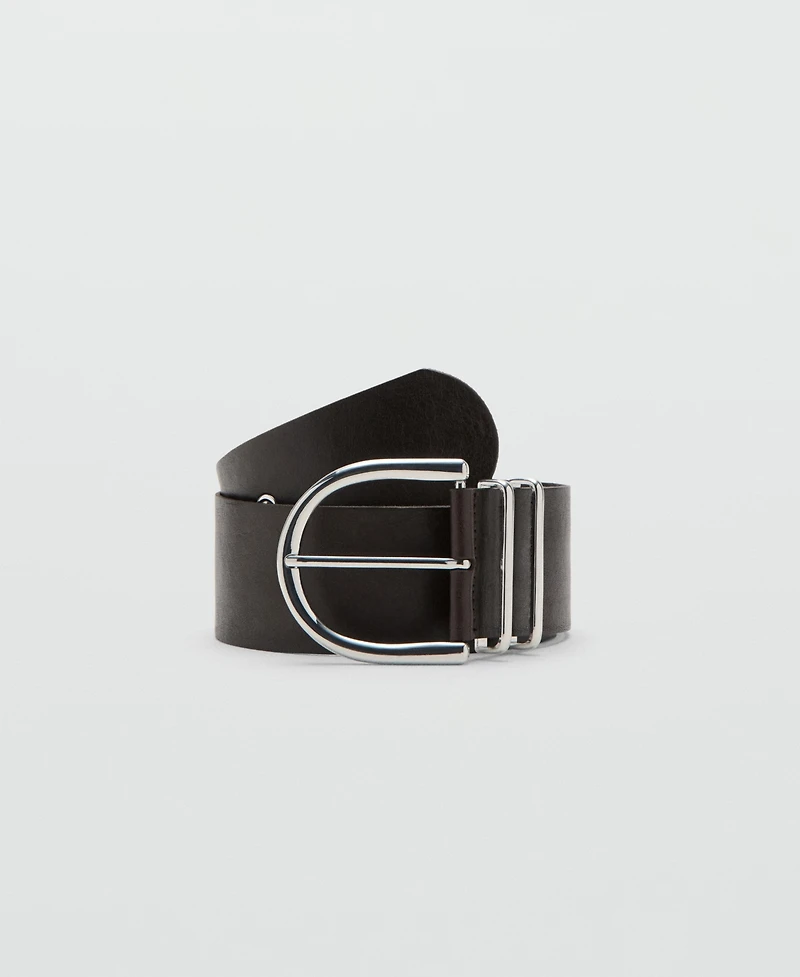 Mango Women's Oval Buckle Leather Belt