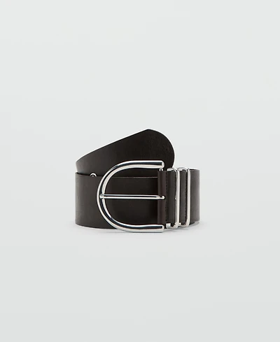 Mango Women's Oval Buckle Leather Belt