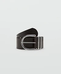 Mango Women's Oval Buckle Leather Belt