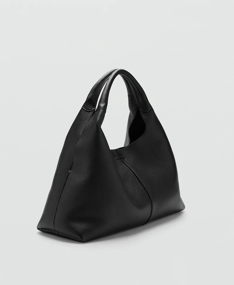 Mango Women's Stitching Detail Leather Shoulder Bag