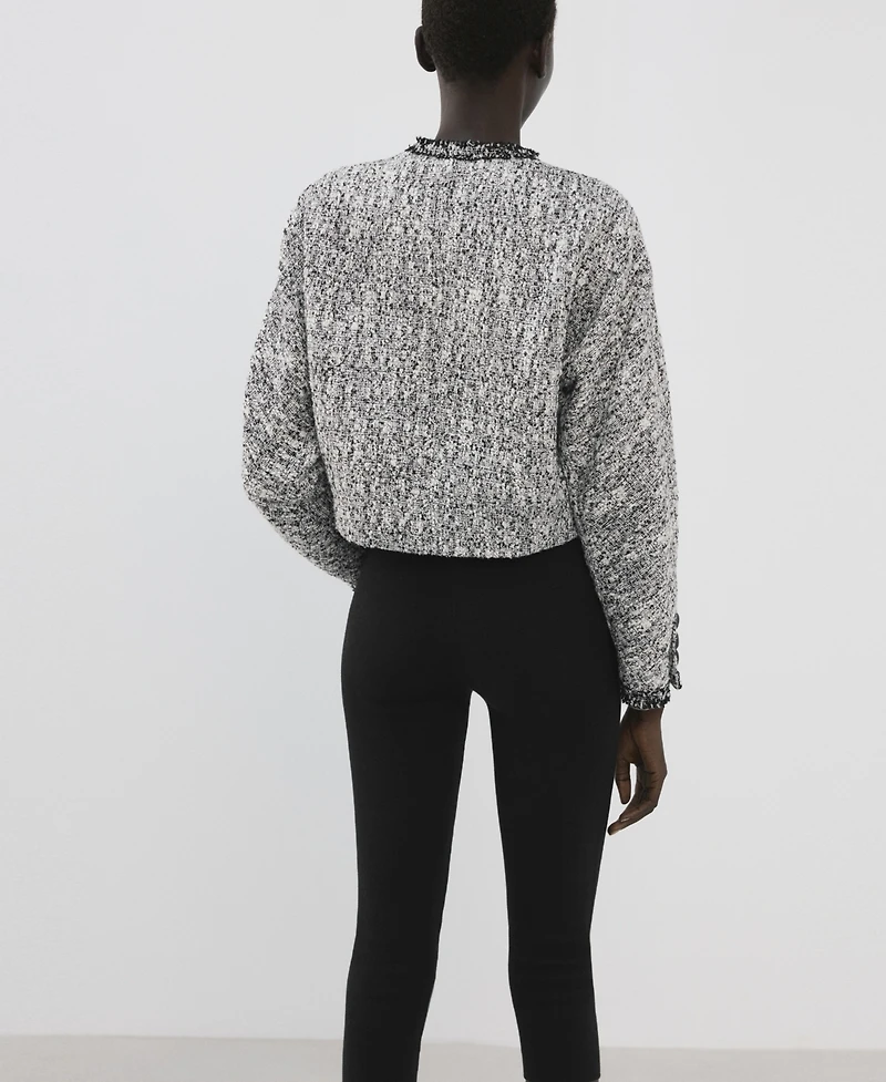 Mango Women's Frayed Ends Tweed Jacket