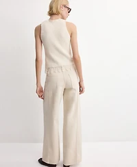 Mango Women's Lace Trim Ribbed Knit Top