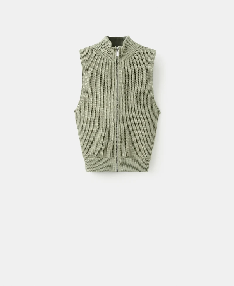 Mango Women's Zip Ribbed Knitted Top