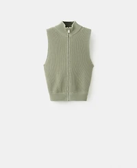 Mango Women's Zip Ribbed Knitted Top