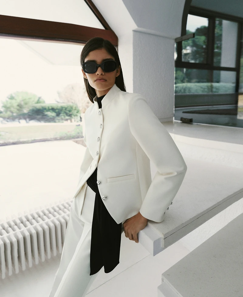 Mango Women's Jewel-Button Strip Collar Jacket