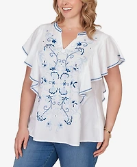 Ruby Rd. Plus Featherlight Embroidered Flutter Sleeve T-shirt