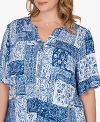 Ruby Rd. Plus Patchwork Bandana Henley T-Shirt