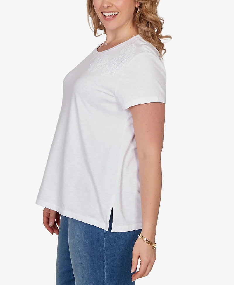 Ruby Rd. Plus Paisley Lace Solid Knit T-Shirt