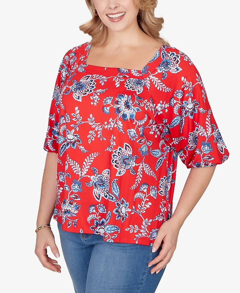 Ruby Rd. Plus Square Neck Floral Puff Print Top