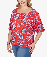 Ruby Rd. Plus Square Neck Floral Puff Print Top