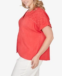 Ruby Rd. Plus Paisley Embroidered Gauze Button T-Shirt