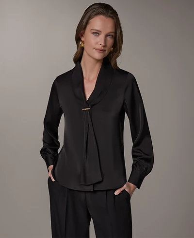 Donna Karan New York Petite Long-Sleeve V-Neck Pull-On Top