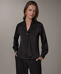Donna Karan New York Petite Long-Sleeve V-Neck Pull-On Top