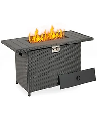Sugift 44.5 Inch Propane Fire Pit Table Rattan Gas 2-in-1 with Stainless Steel Burner