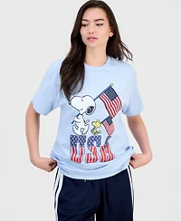 Peanuts Juniors' Snoopy Usa Flags Cotton Short-Sleeve T-Shirt