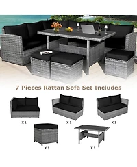 Gymax 7PCS Rattan Patio Sectional Sofa Set Conversation Set w/ Cushions