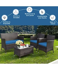 Gymax Set of Outdoor Patio Rattan Conversation Furniture Set w/ Cushion Table