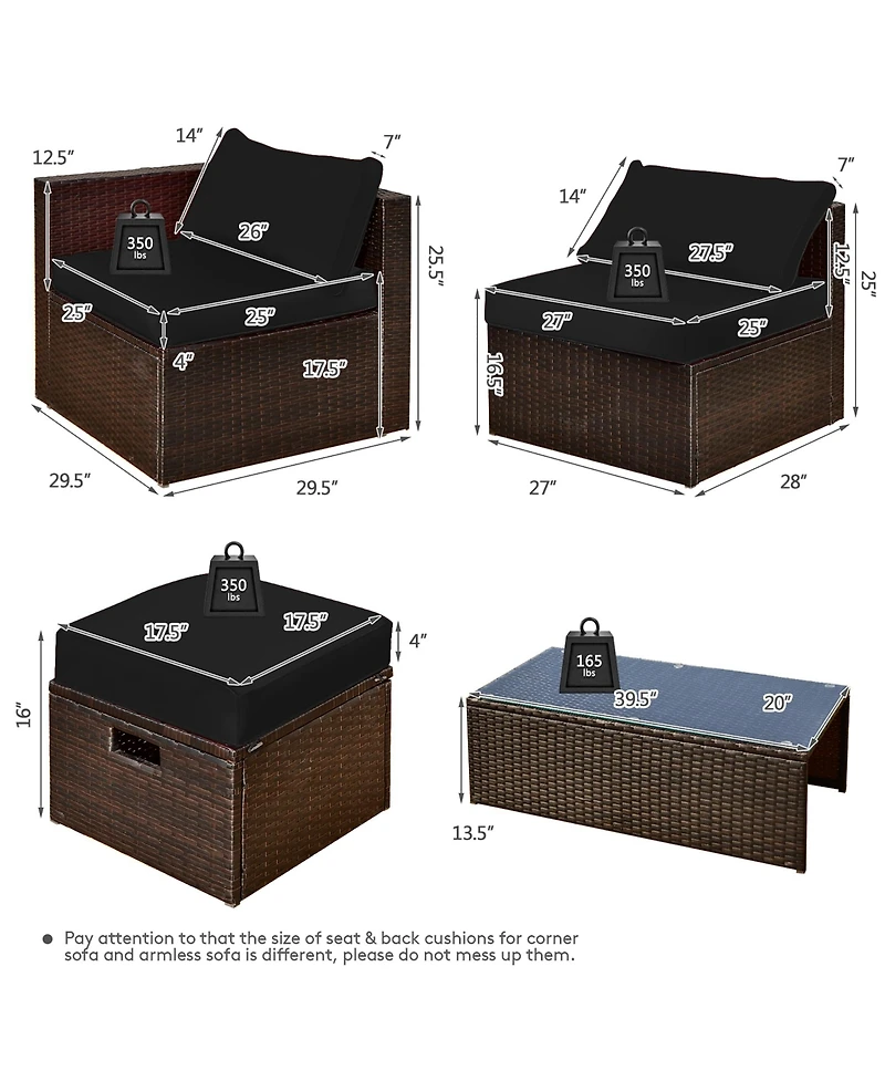 Gymax 8PCS Patio Rattan Pe Wicker Conversation Set All-Weather Furniture Set w/ Cushions Off White