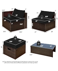 Gymax 8PCS Patio Rattan Pe Wicker Conversation Set All-Weather Furniture Set w/ Cushions Off White